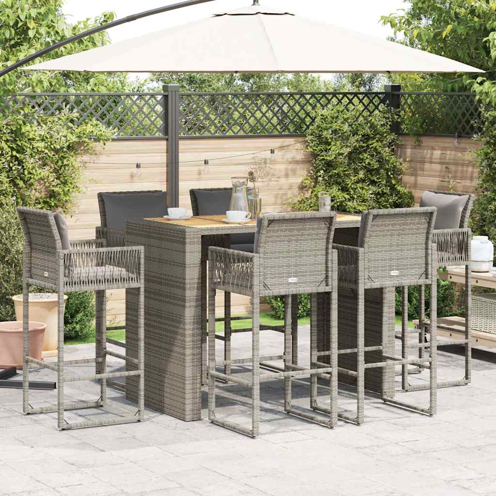 7-Tlg. Gartenbar-Set Mit Kissen Poly Rattan Akazie