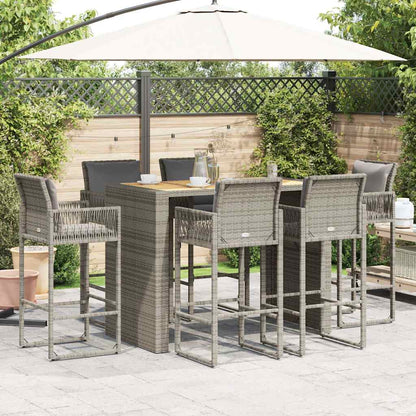7-Tlg. Gartenbar-Set Mit Kissen Poly Rattan Akazie