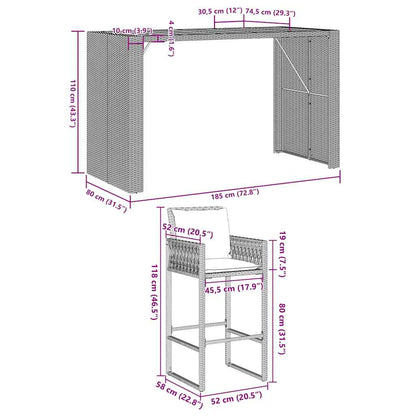 7-Tlg. Gartenbar-Set Mit Kissen Poly Rattan Akazie