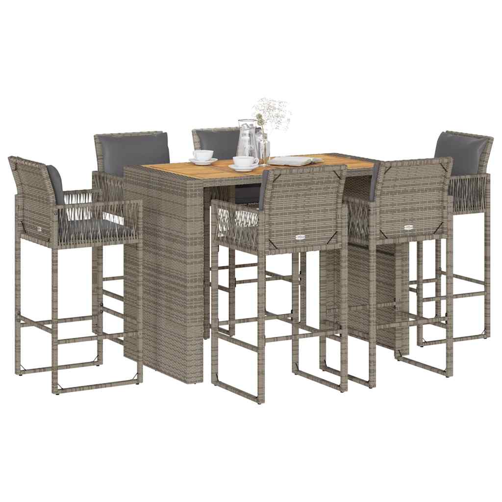 7-Tlg. Gartenbar-Set Mit Kissen Poly Rattan Akazie