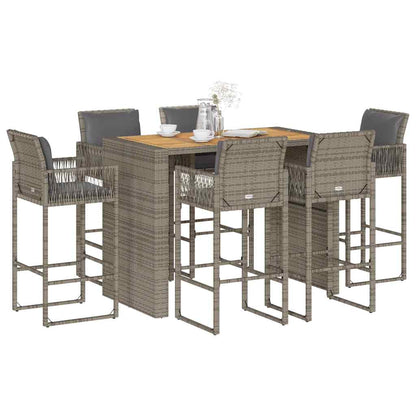 7-Tlg. Gartenbar-Set Mit Kissen Poly Rattan Akazie