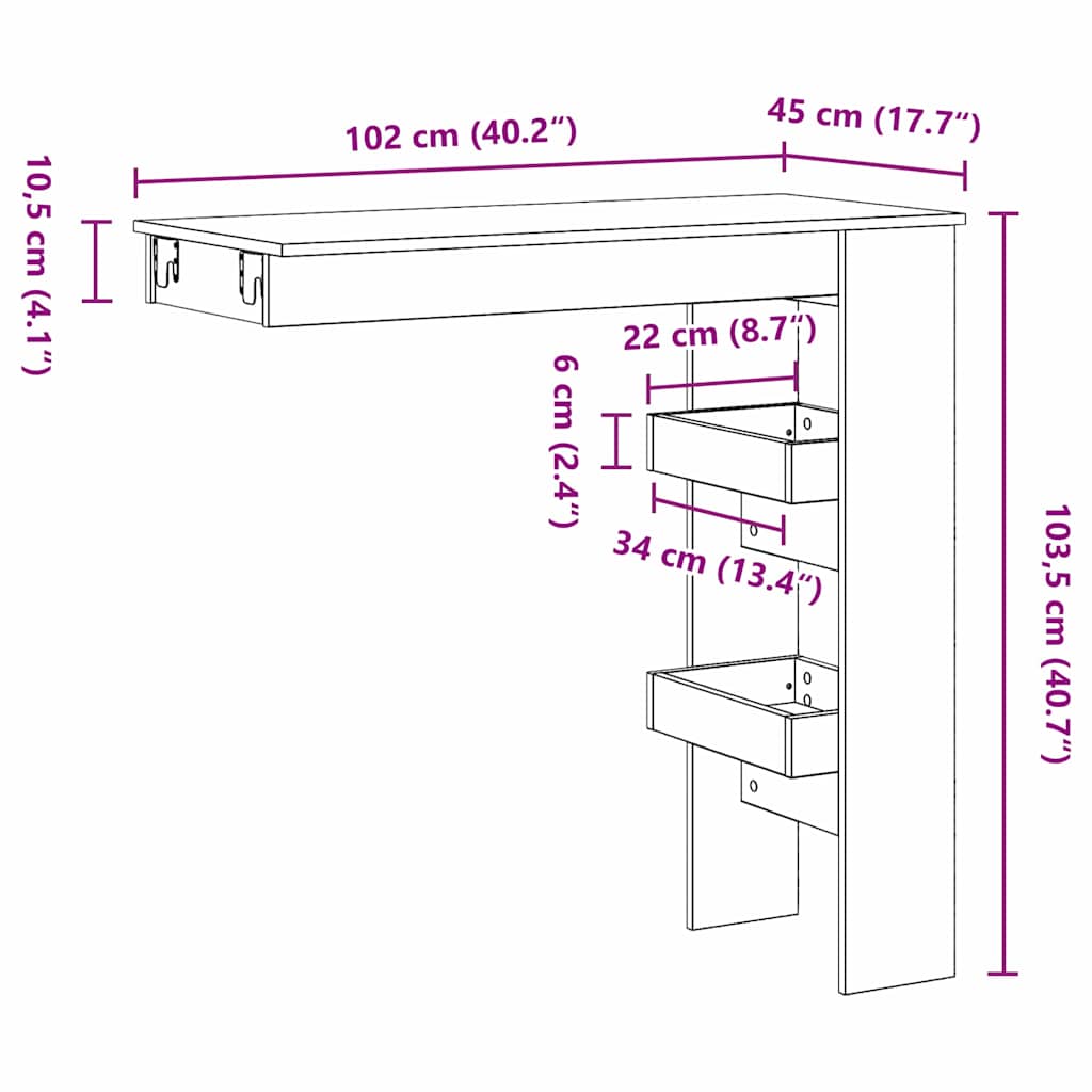 Wand Bar Tisch 102 X 45 X 103,5 Cm