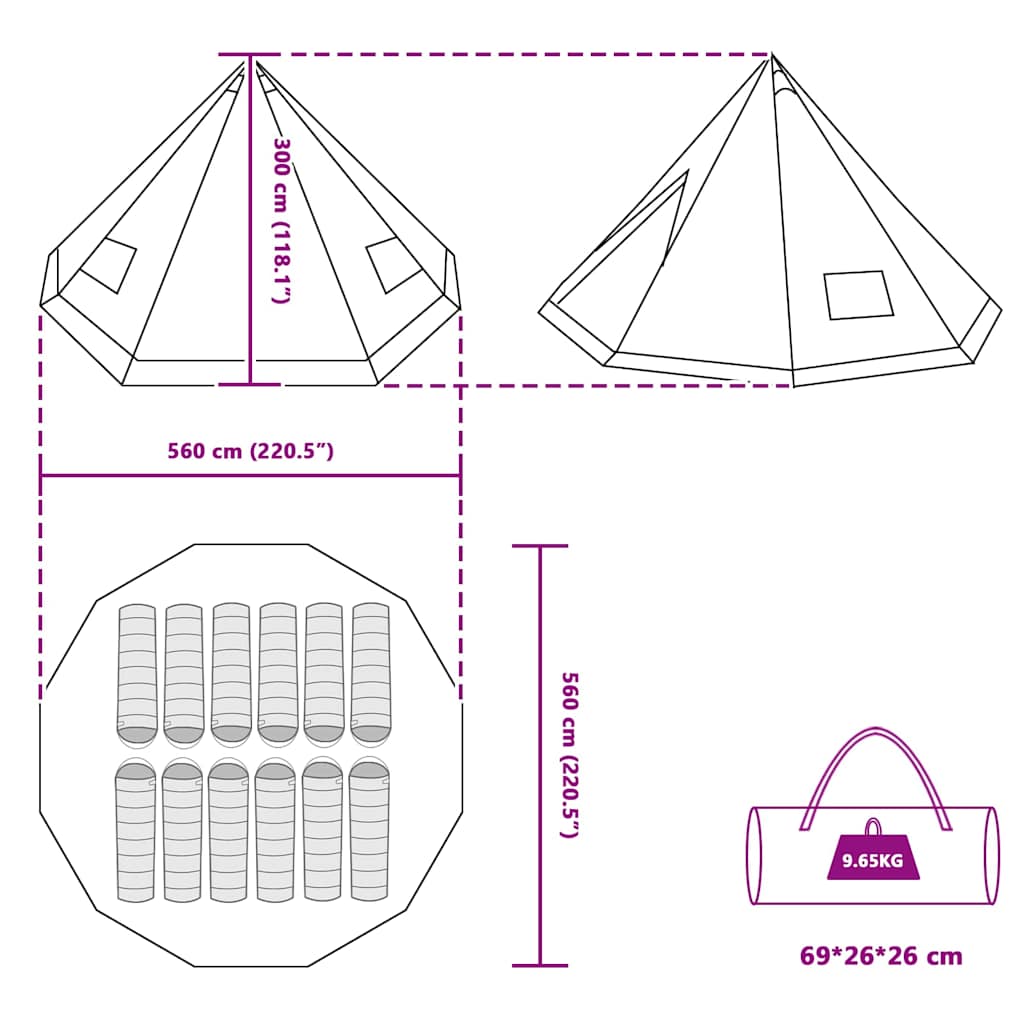 Tipi Zelt Mit Dach Mit Speicher 560 X 560 X 300 Cm Taft