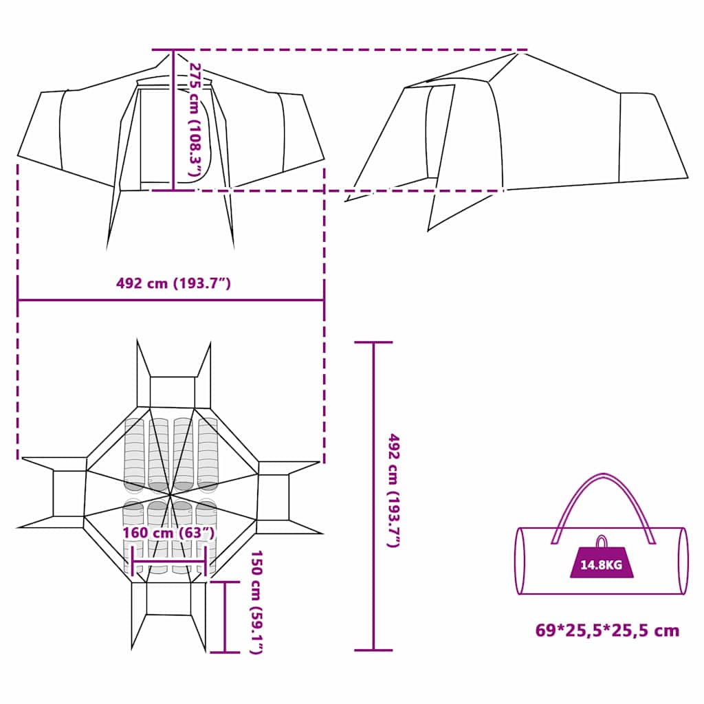 Tipi Zelt Mit Dach Mit Speicher 492 X 492 X 275 Cm Taft
