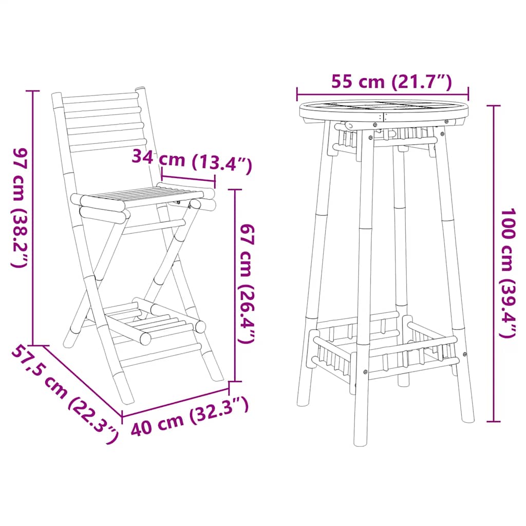 3-Tlg. Outdoor-Bar-Set Klappbar Bambus