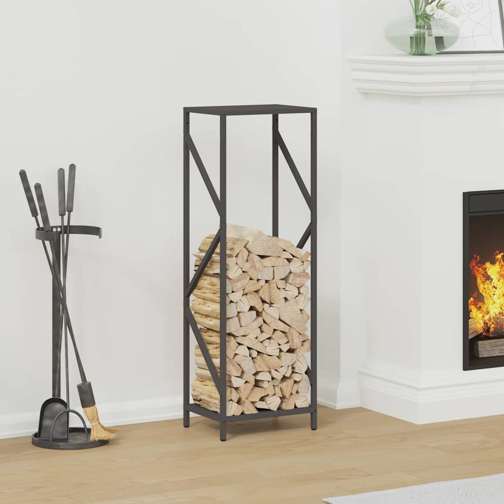 Brennholzregal Schwarz 34X25X100 Cm Kaltgewalzter Stahl Betongrau