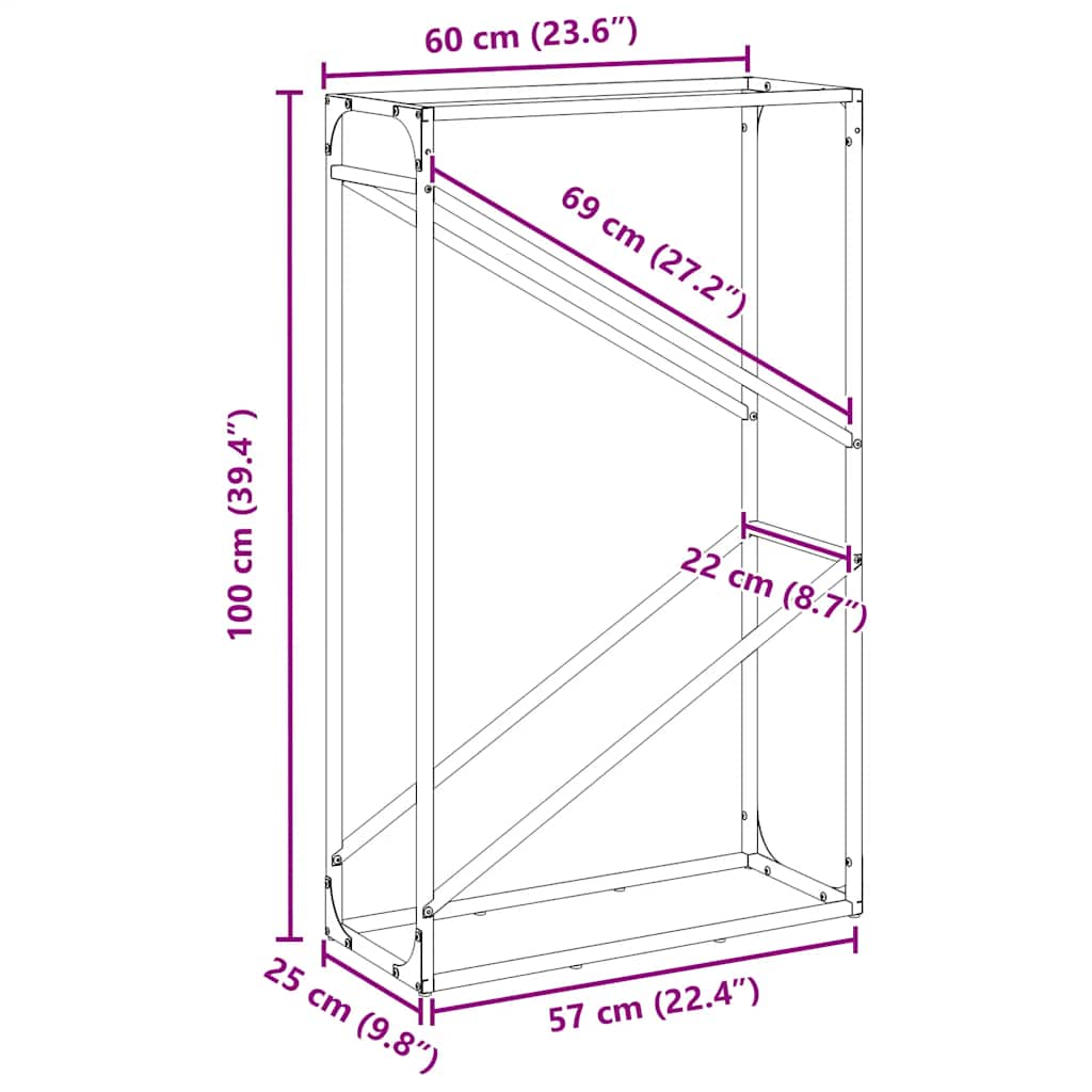 Brennholzregal 60X25X100 Cm Kaltgewalzter Stahl