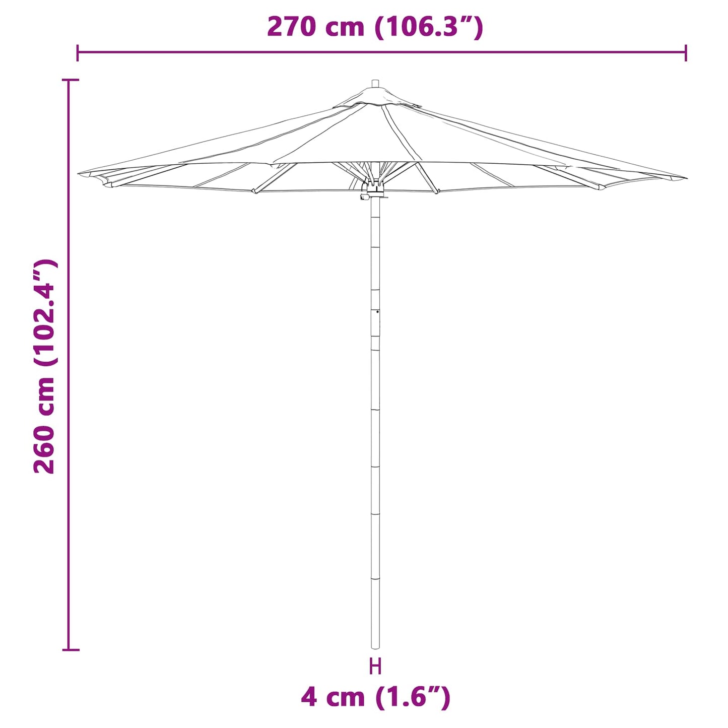 Garten-Sonnenschirm Ø 270 X 260 Cm Bambus