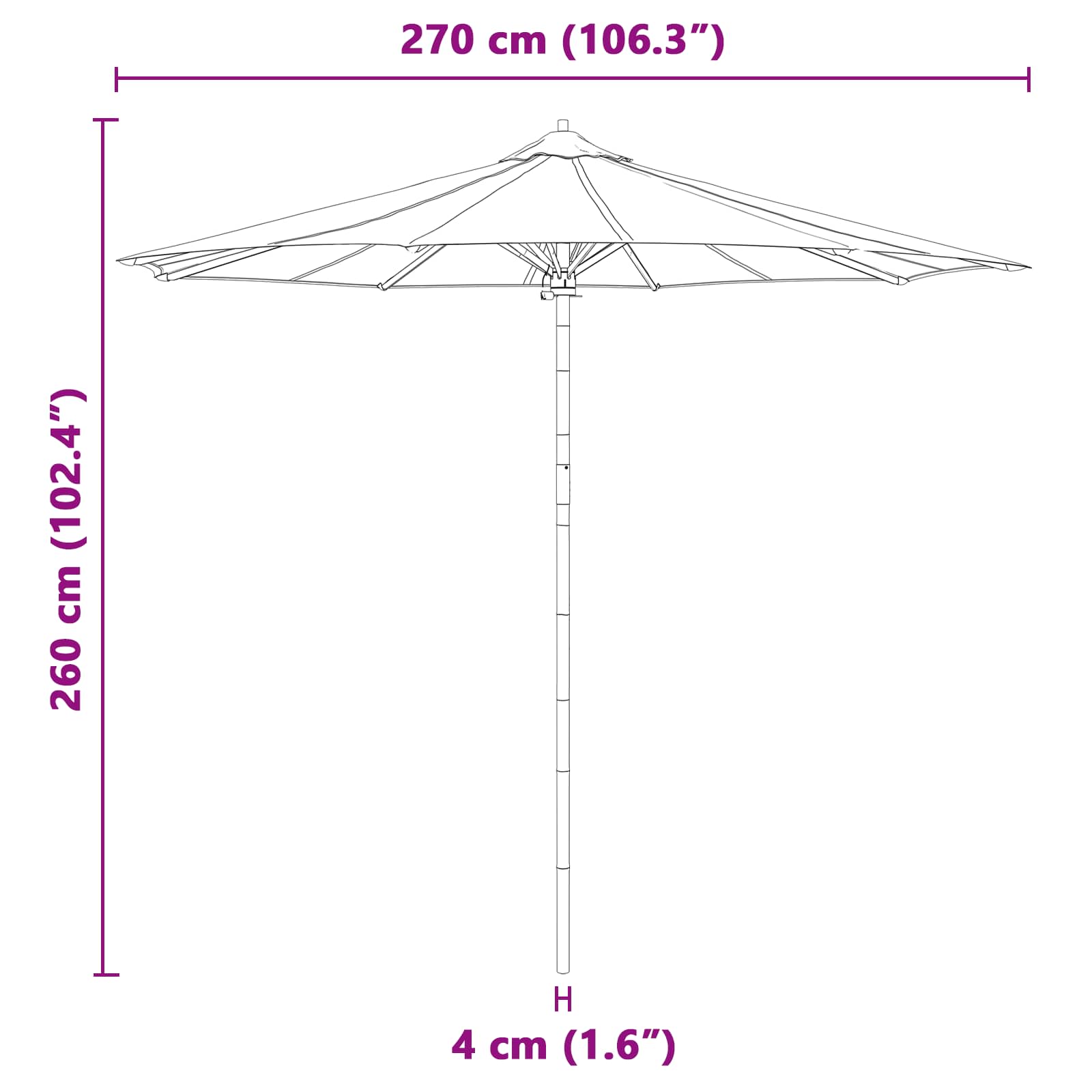 Garten-Sonnenschirm Ø 270 X 260 Cm Bambus