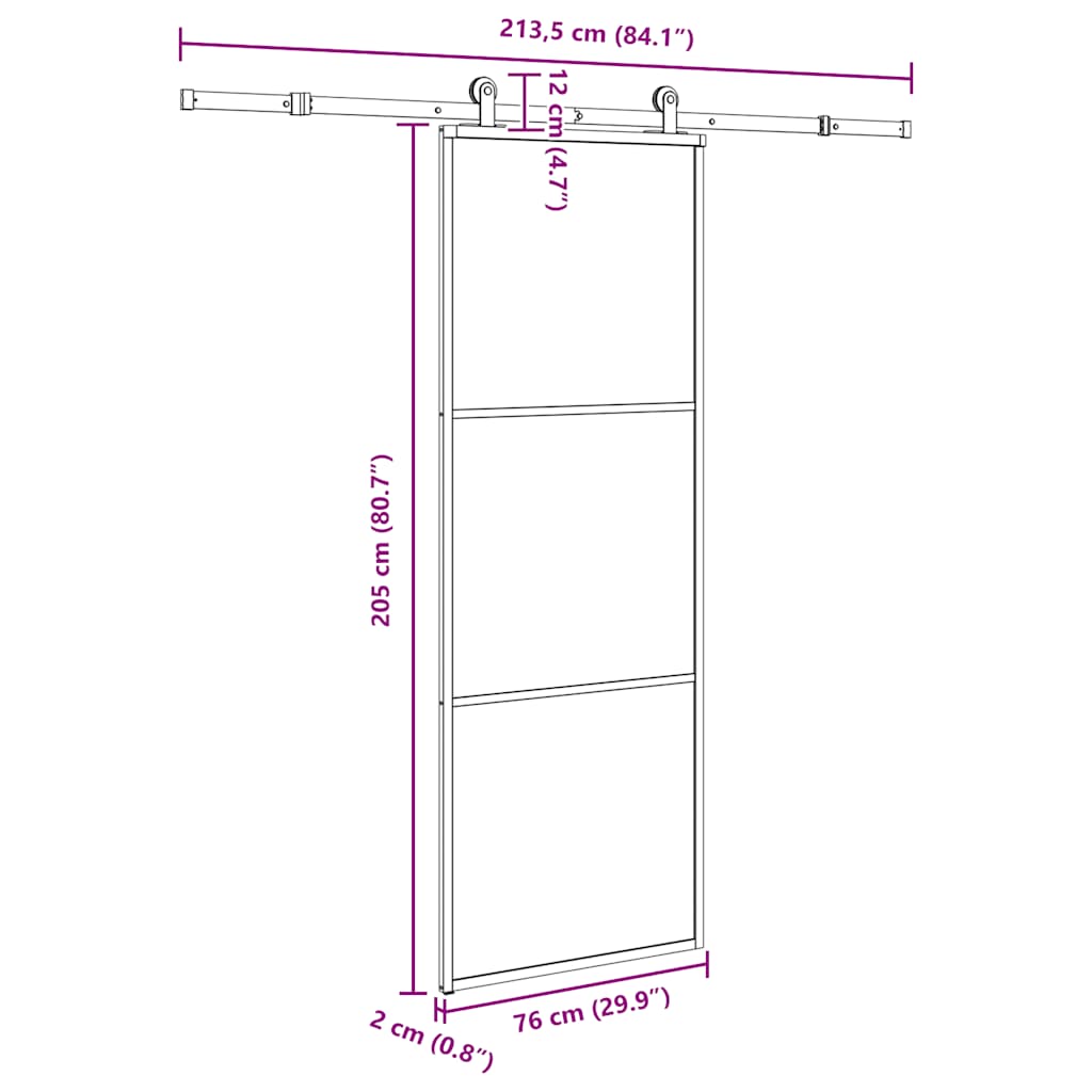 Schiebetür Mit Beschlag 76X205 Cm Esg-Glas & Aluminium