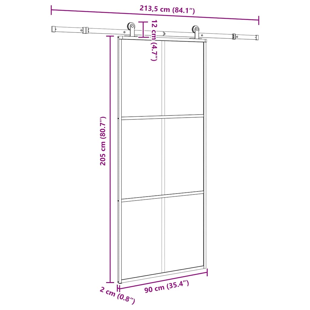 Schiebetür Mit Beschlag 90X205 Cm Esg-Glas & Aluminium