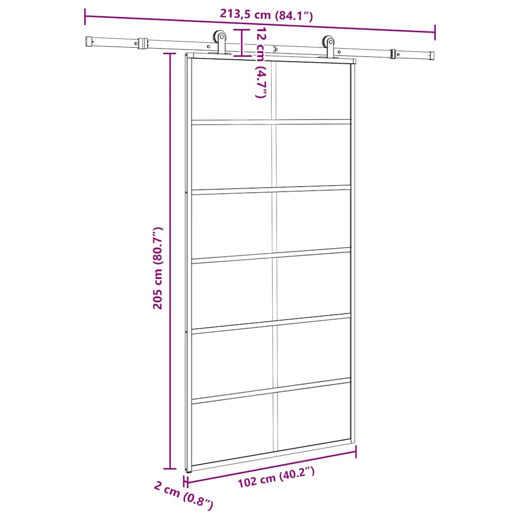 Schiebetür Mit Beschlag 102X205 Cm Esg-Glas & Aluminium