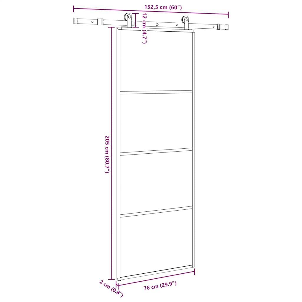 Schiebetür Mit Beschlag 76X205 Cm Esg-Glas & Aluminium