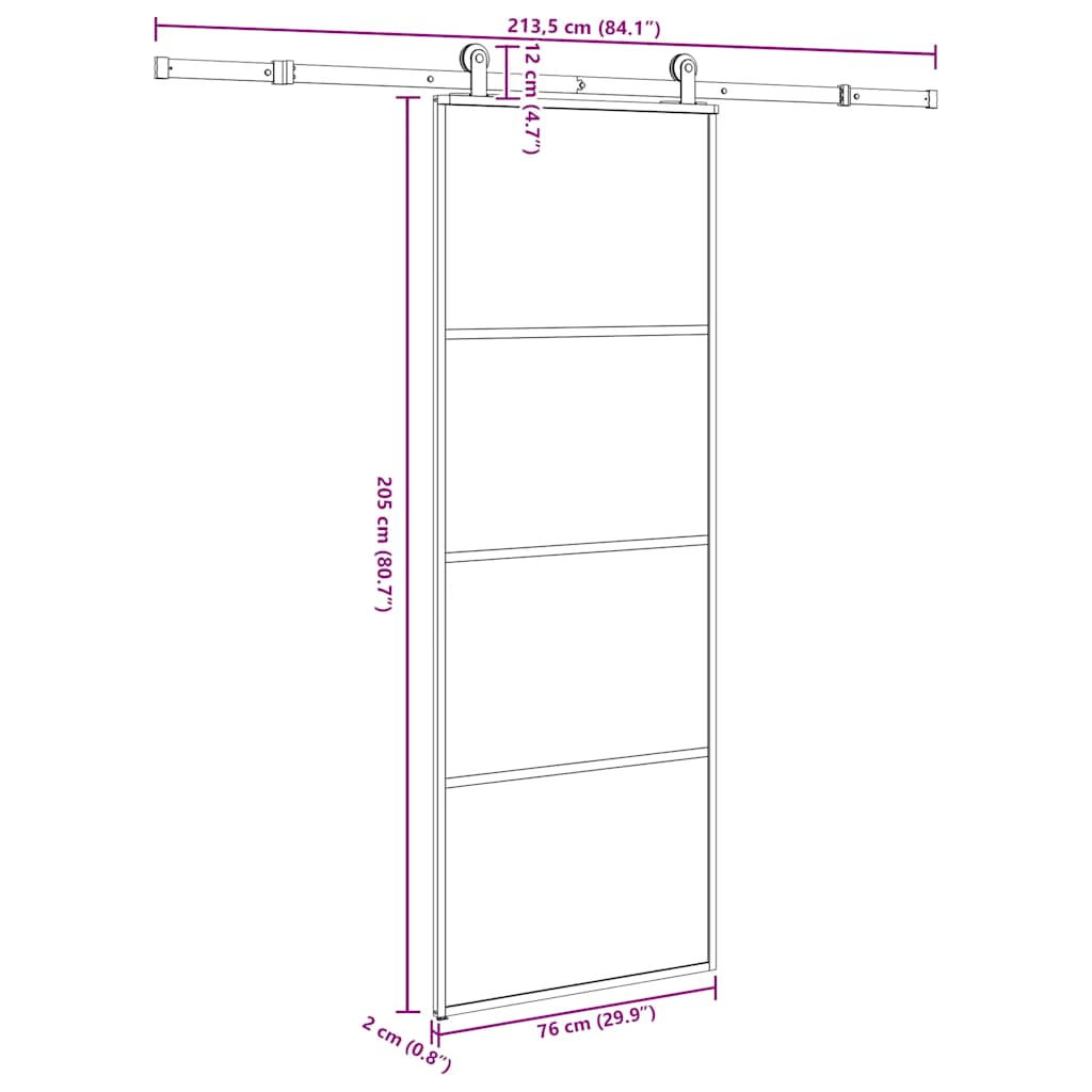 Schiebetür Mit Beschlag 76X205 Cm Esg-Glas & Aluminium