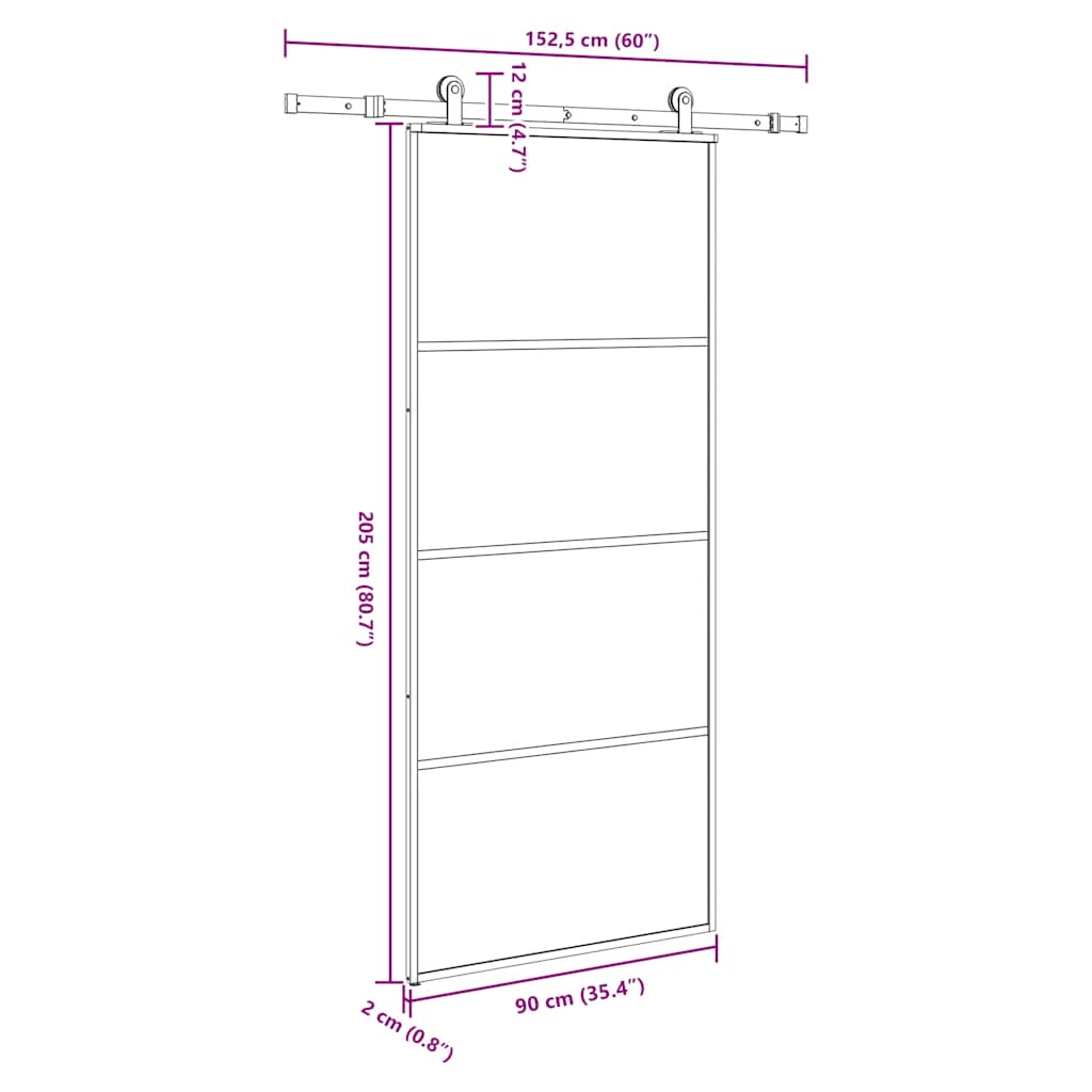 Schiebetür Mit Beschlag 90X205 Cm Esg-Glas & Aluminium
