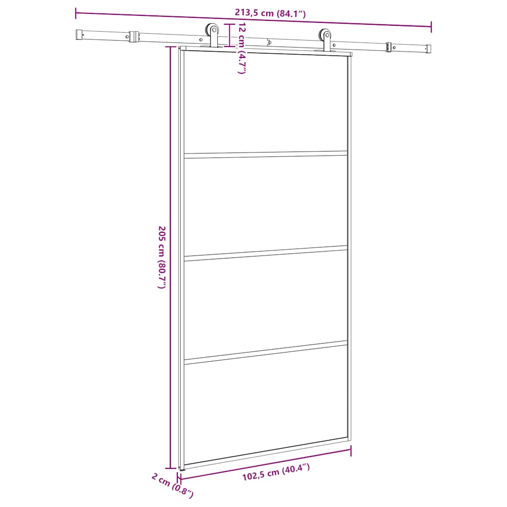 Schiebetür Mit Beschlag 102,5X205 Cm Esg-Glas & Aluminium