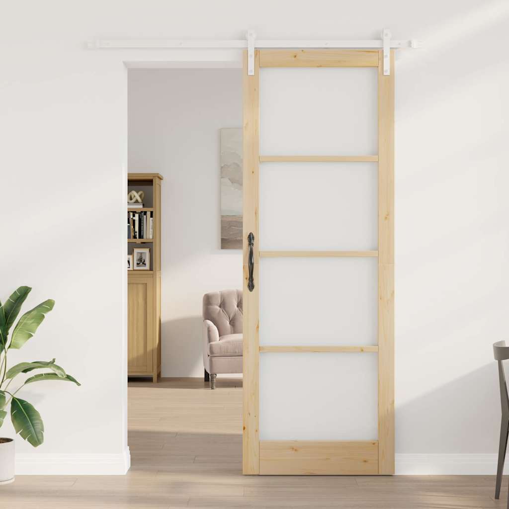 Schiebetür Orkdal Natur 83 X 232 Cm Massivholz Kiefer Und Glas