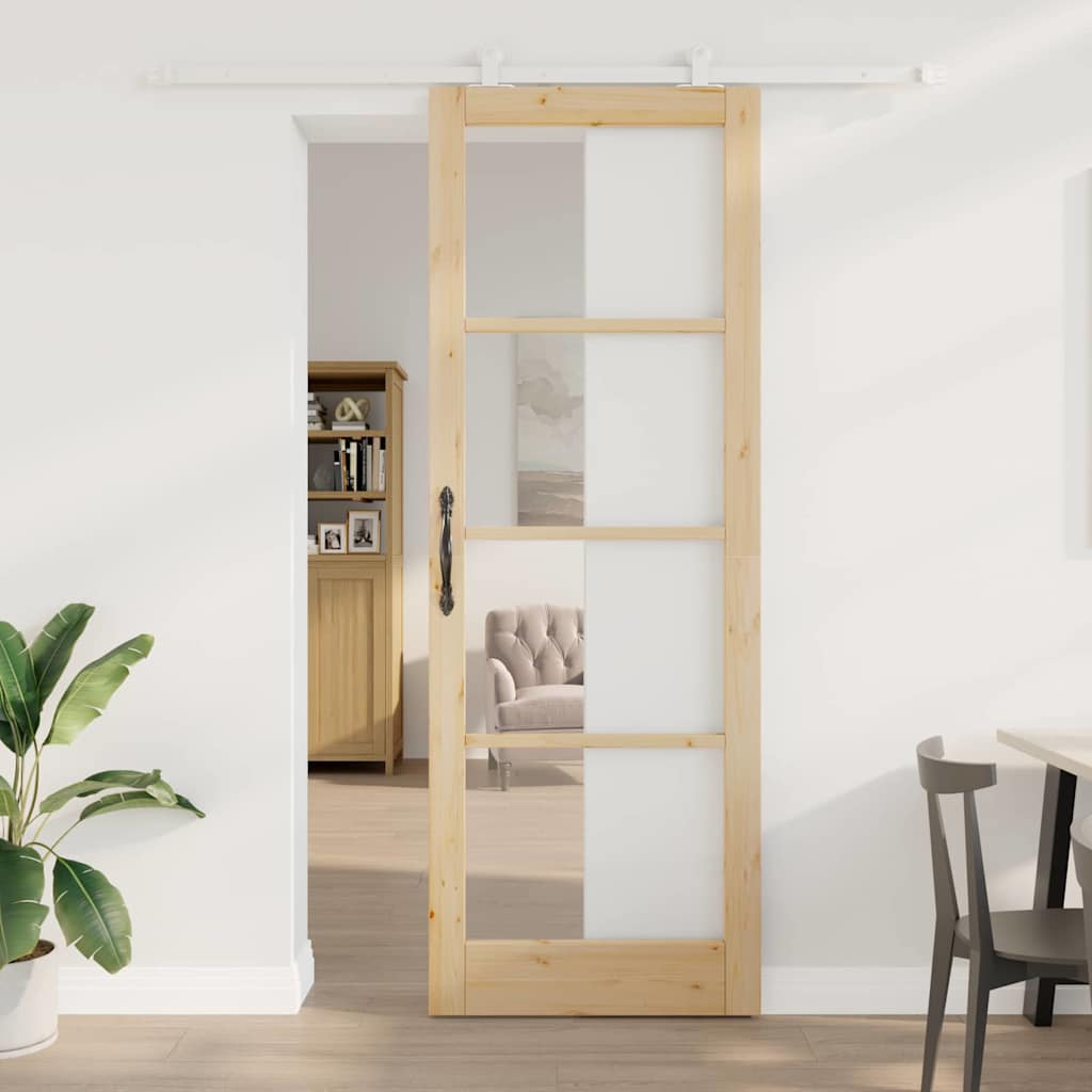 Schiebetür Orkdal Natur 83 X 232 Cm Massivholz Kiefer Und Glas