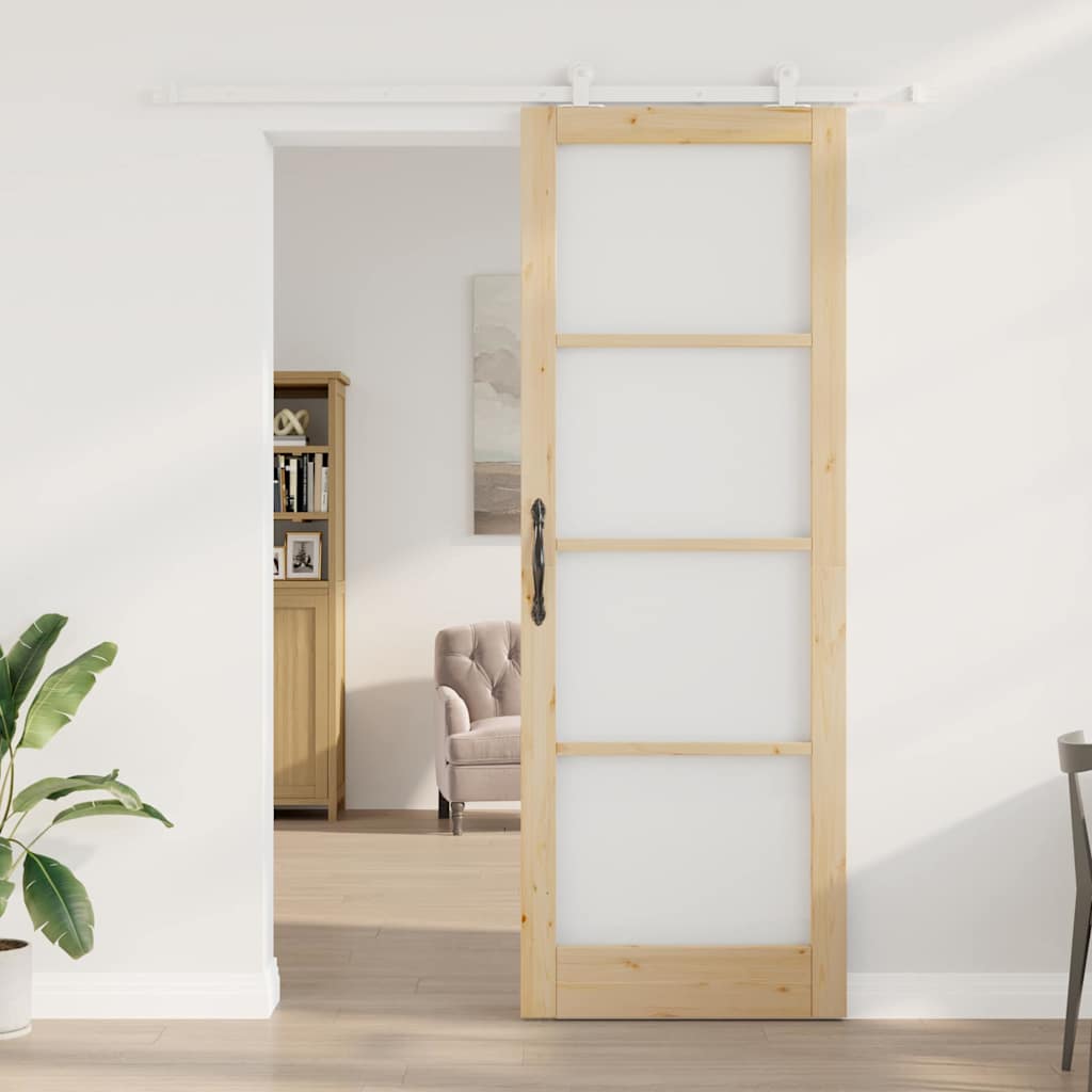 Schiebetür Orkdal Natur 83 X 232 Cm Massivholz Kiefer Und Glas
