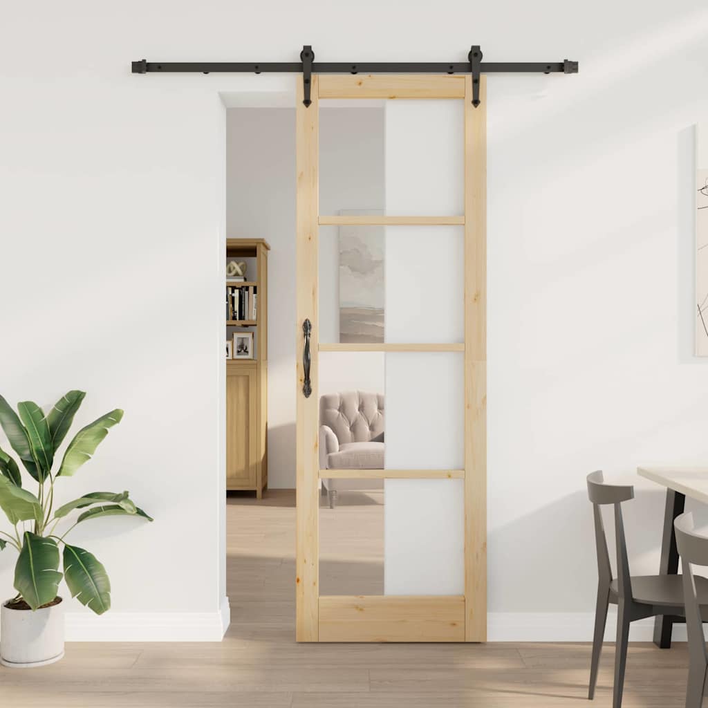 Schiebetür Natur 78 X 232 Cm Massivholz Kiefer Und Glas
