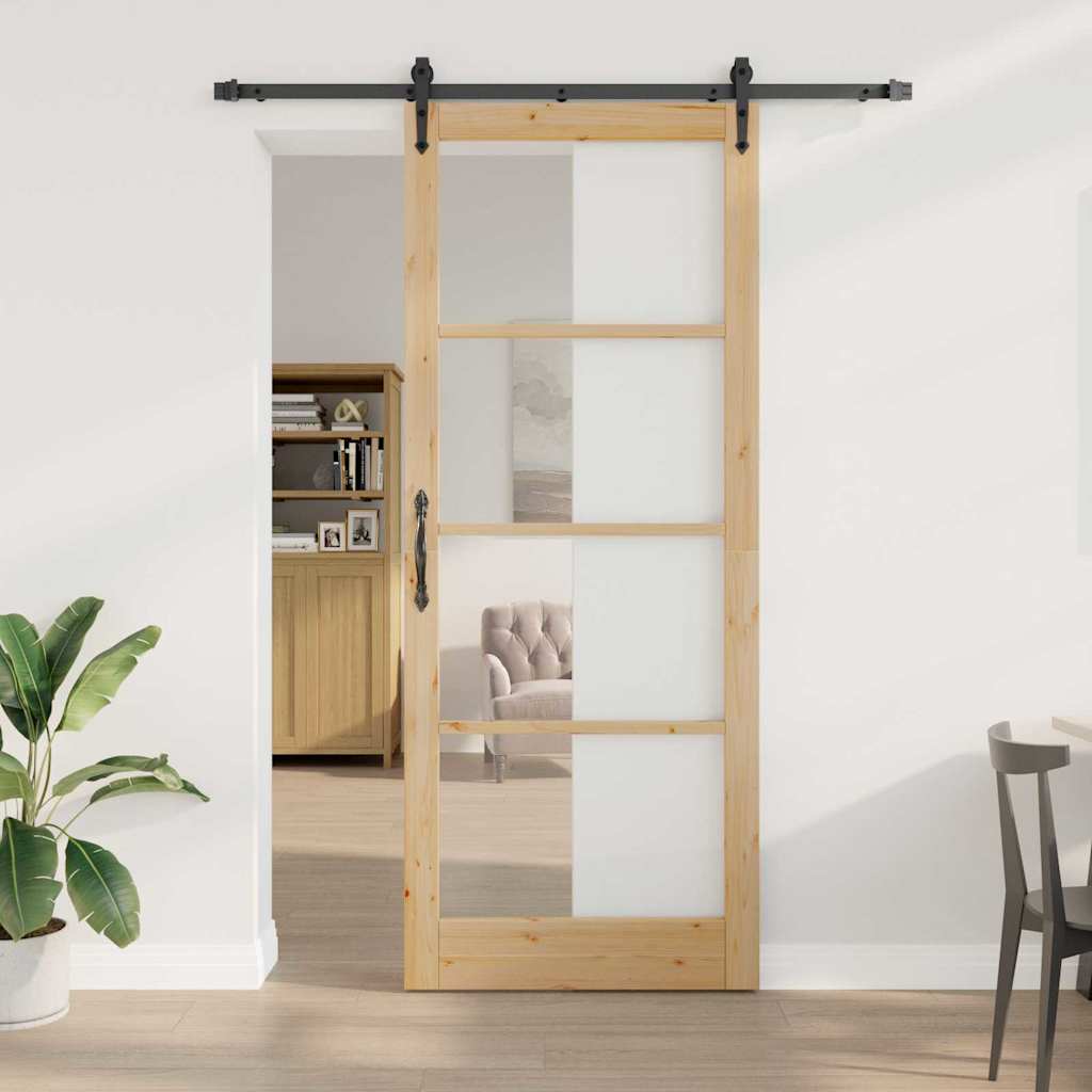 Schiebetür Natur 83 X 232 Cm Massivholz Kiefer Und Glas