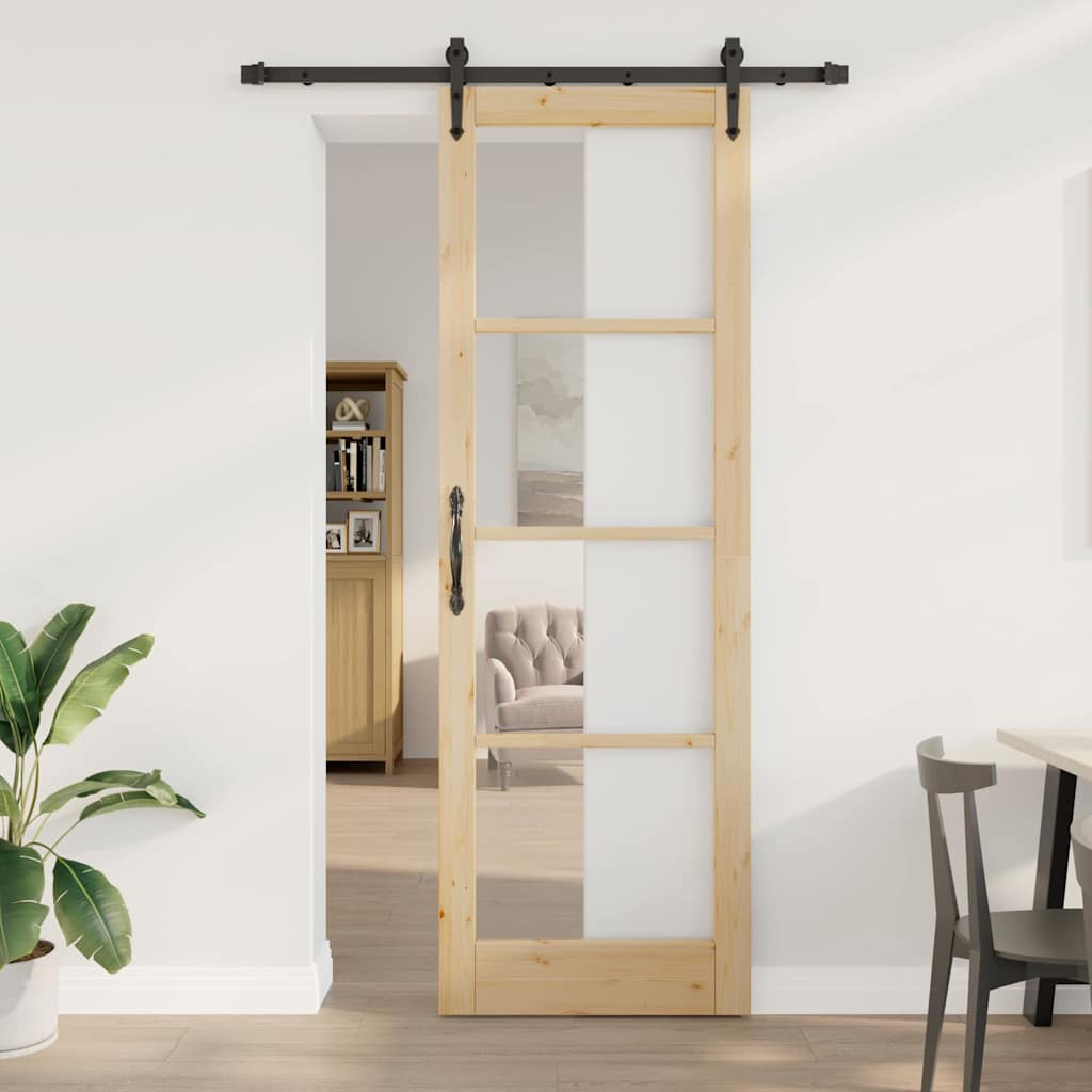 Schiebetür Orkdal Natur 78 X 232 Cm Massivholz Kiefer Und Glas