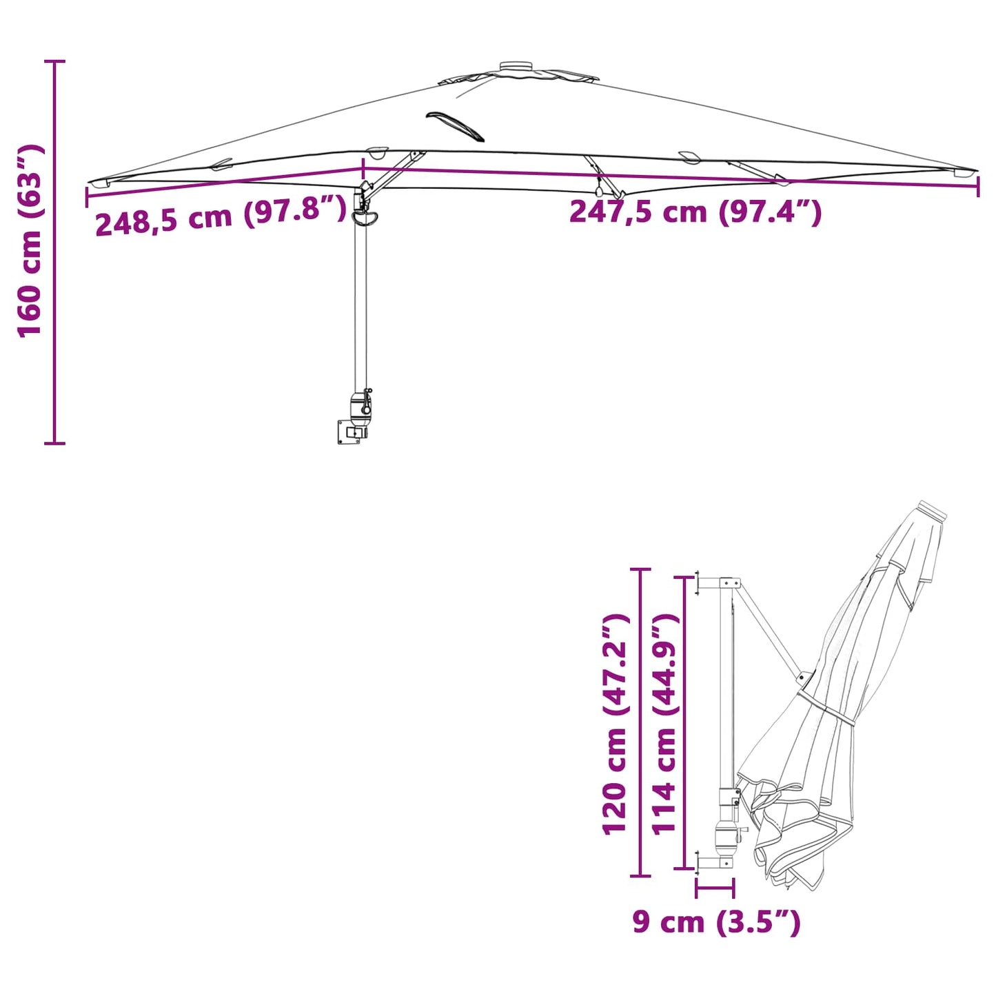 Garten-Sonnenschirm 248,5 X 247,5 X 160 Cm Polyester Und Stahl