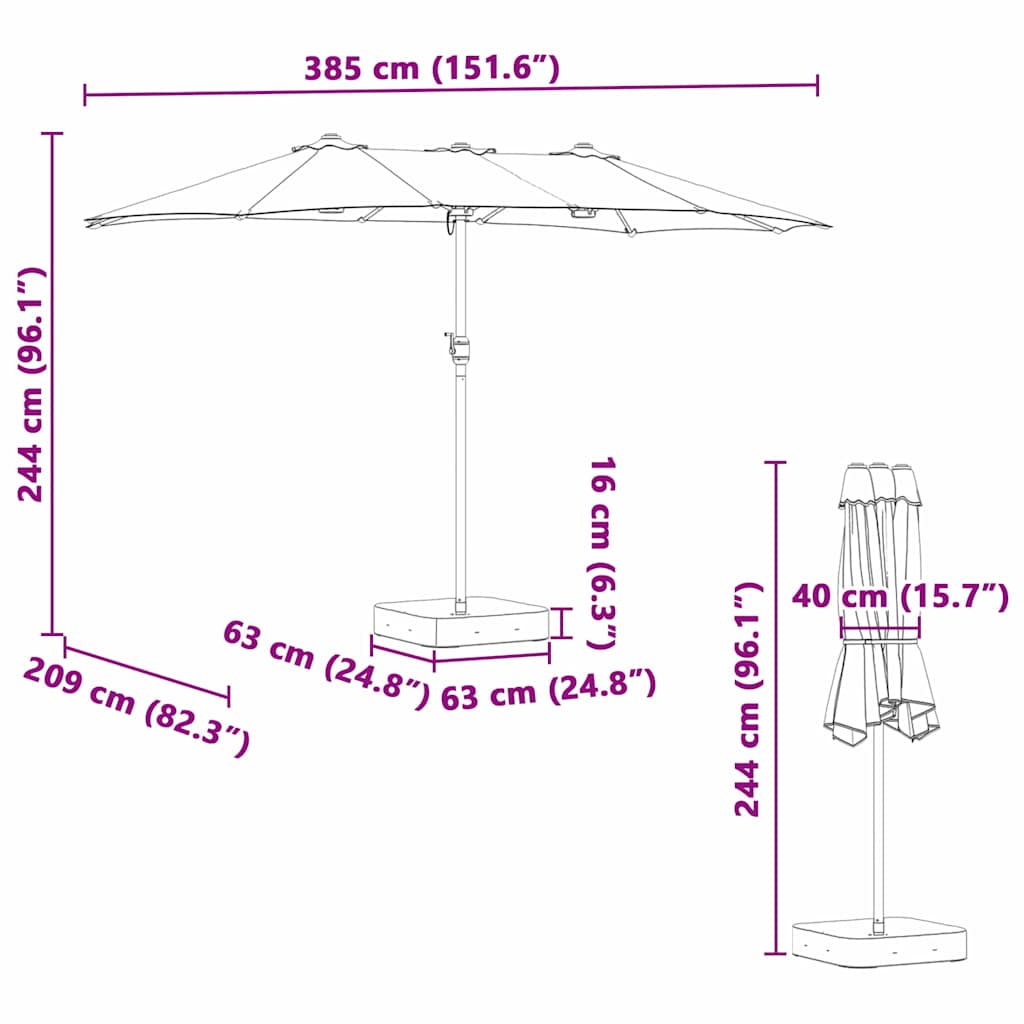 Garten-Sonnenschirm 385 X 209 X 244 Cm