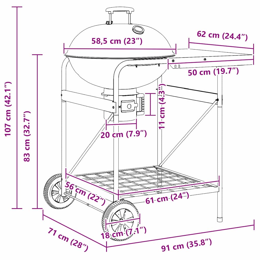 Outdoor Grill Mit Rad Schwarz 91 X 71 X 107 Cm Metall