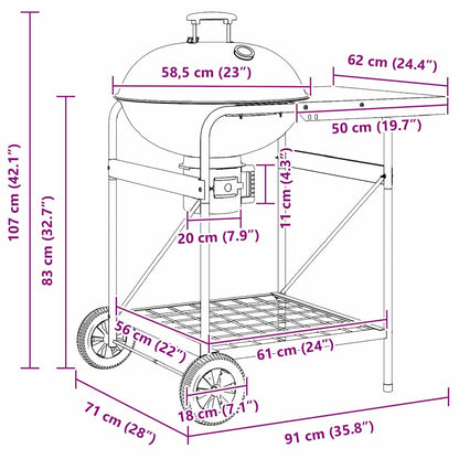 Outdoor Grill Mit Rad Schwarz 91 X 71 X 107 Cm Metall