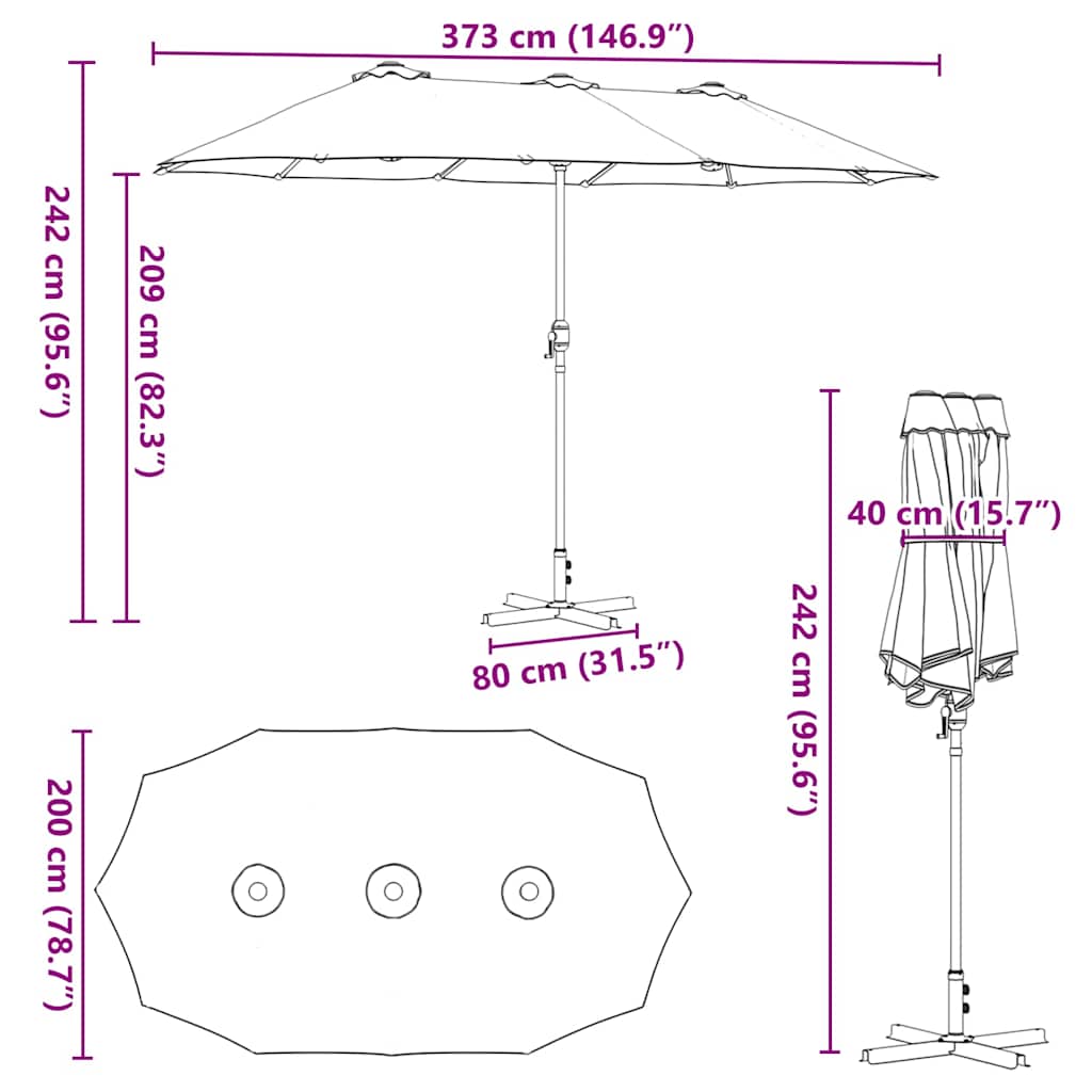 Garten-Sonnenschirm 370 X 197 X 239 Cm