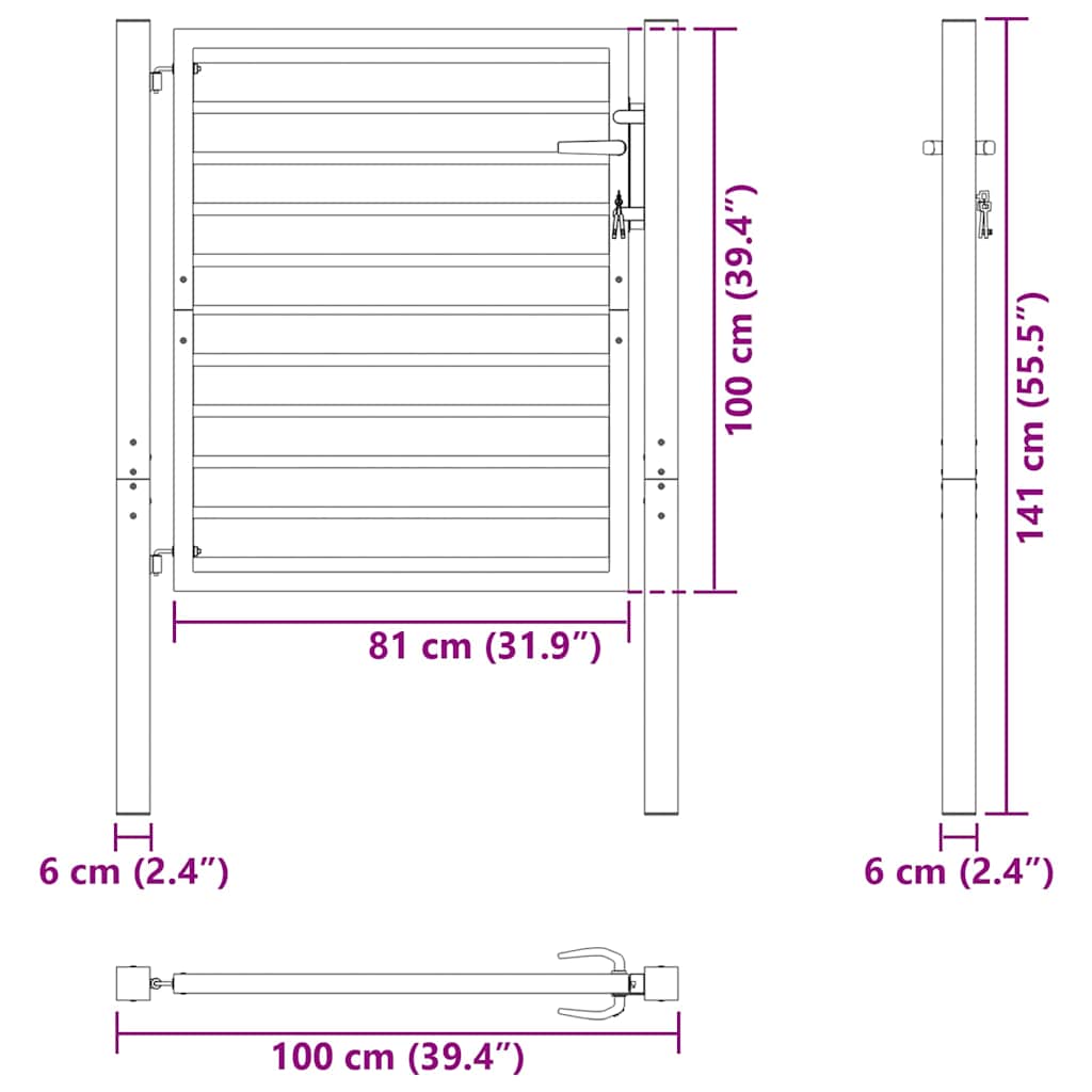 Gartentor Abschließbar Schwarz Aluminium