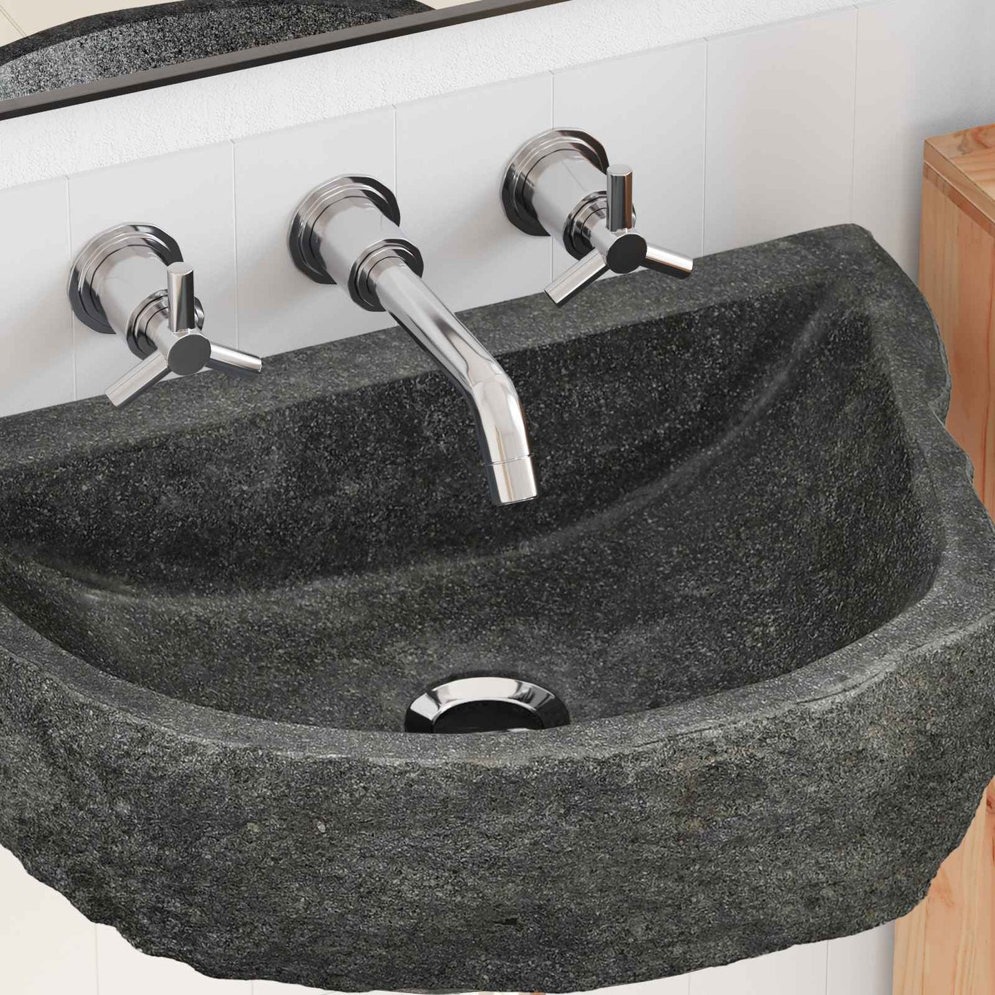 Wandmontiertes Waschbecken Grau 45 X 35 X 15 Cm Flussstein