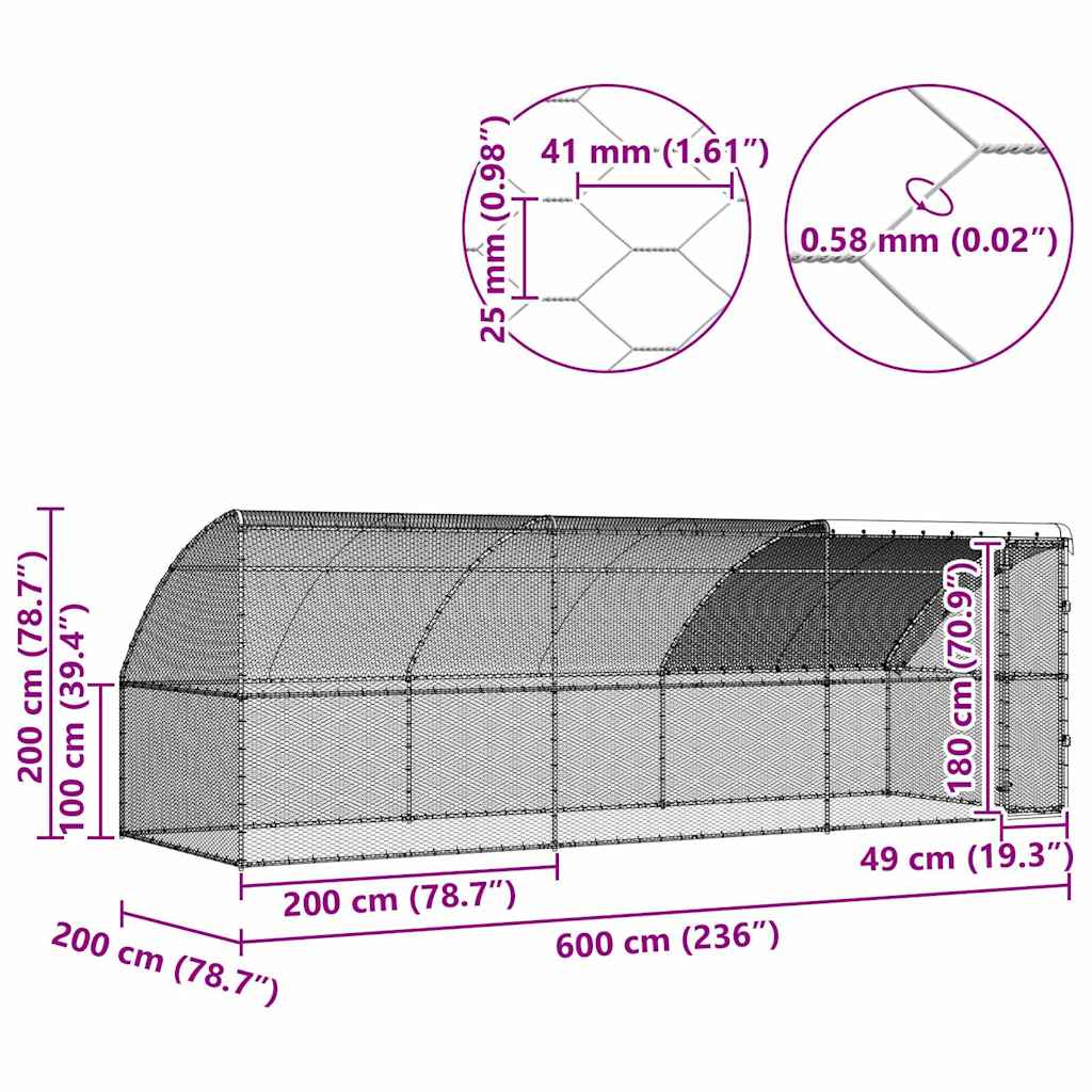 Hühnerkäfig 3 Pcs Silber 600 X 200 X 200 Cm Stahl Und Pe