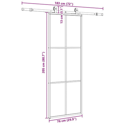Schiebetür Mit Beschlag Schwarz 76X205 Cm Esg-Glas
