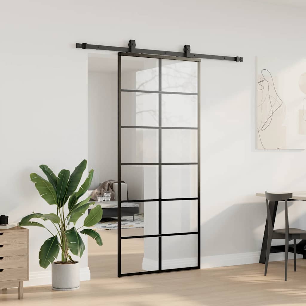Schiebetür Mit Beschlag Schwarz 90X205 Cm Esg-Glas