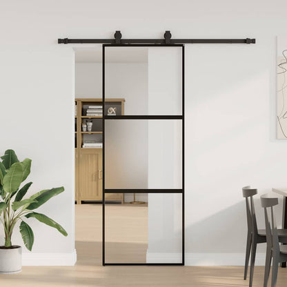 Schiebetür Mit Beschlag Schwarz 90X205 Cm Hartglas
