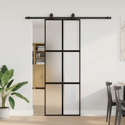 Schiebetür Mit Beschlag Schwarz 90X205 Cm Hartglas