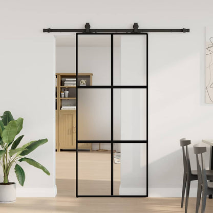 Schiebetür Mit Beschlag Schwarz 90X205 Cm Hartglas