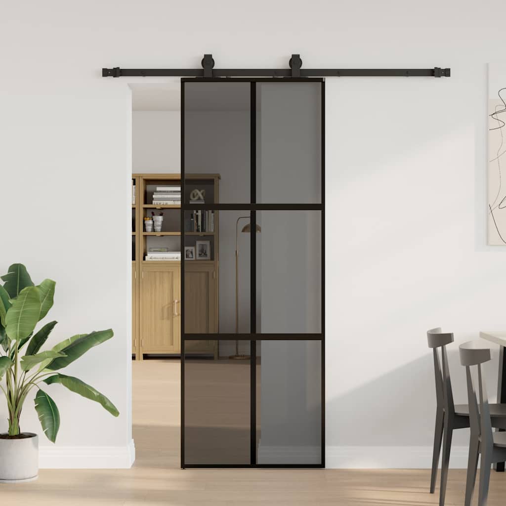 Schiebetür Mit Beschlag Schwarz 90X205 Cm Hartglas