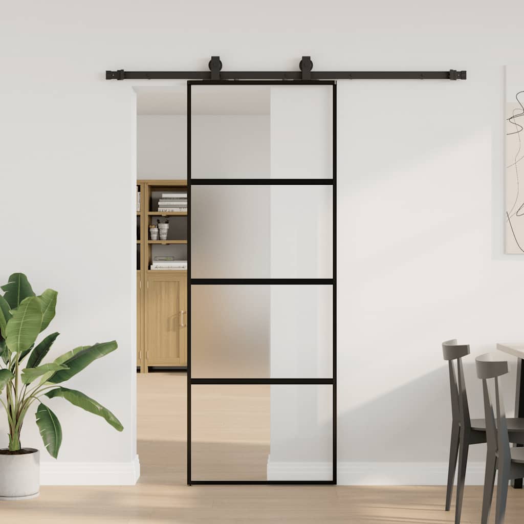 Schiebetür Mit Beschlag Schwarz 90X205 Cm Hartglas
