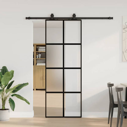 Schiebetür Mit Beschlag Schwarz 90X205 Cm Hartglas