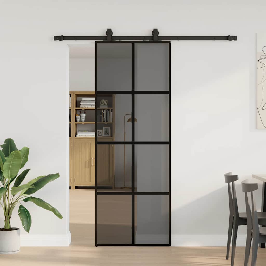 Schiebetür Mit Beschlag Schwarz 90X205 Cm Hartglas