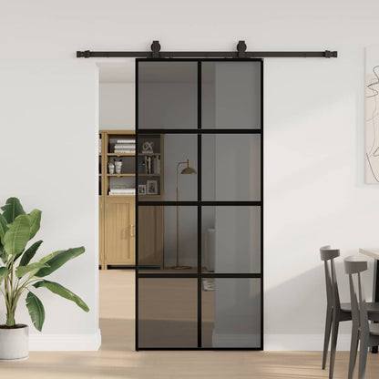 Schiebetür Mit Beschlag Schwarz 90X205 Cm Hartglas