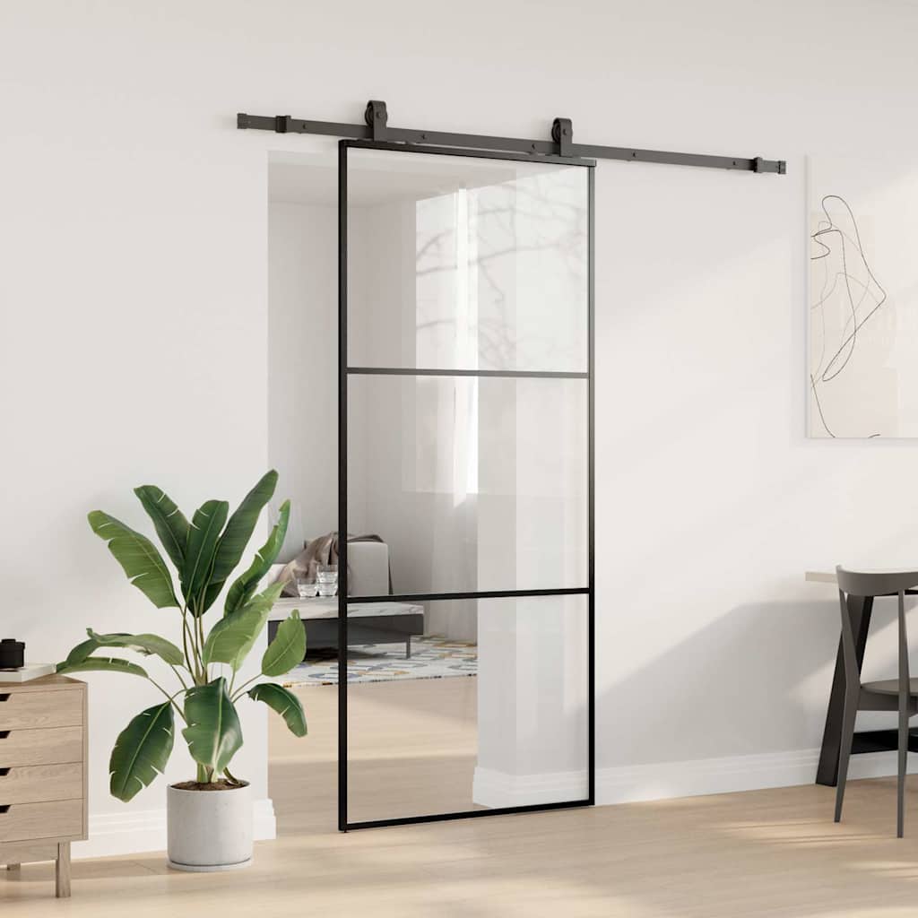 Schiebetür Mit Beschlag Schwarz 90X205 Cm Esg-Glas