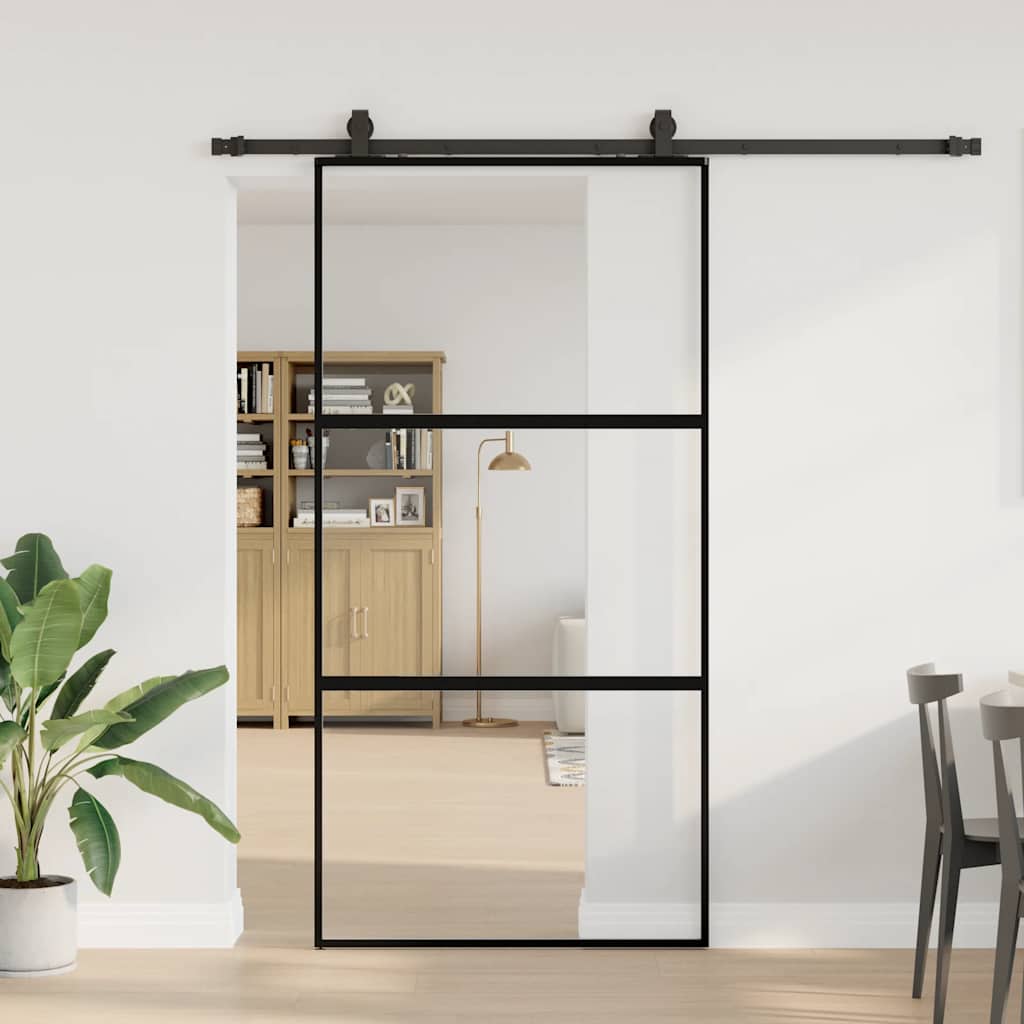 Schiebetür Mit Beschlag Schwarz 90X205 Cm Hartglas