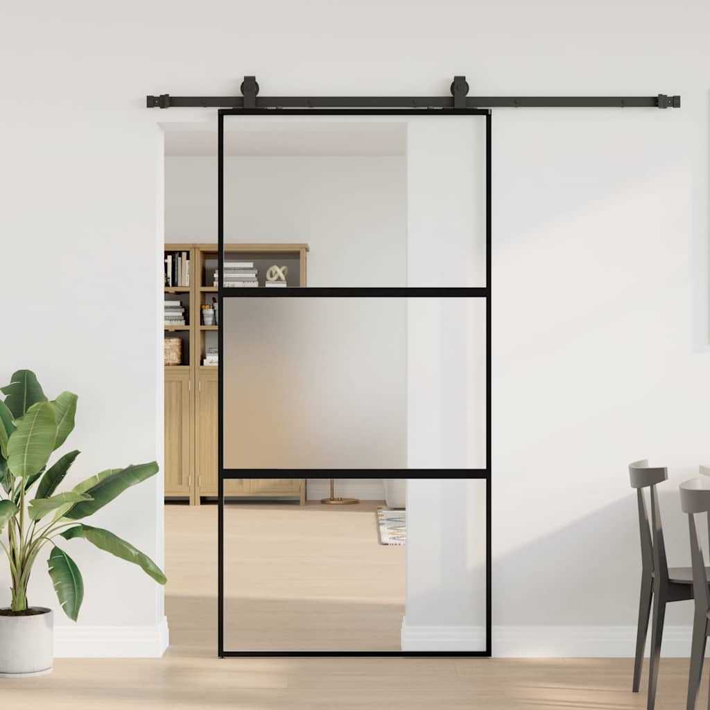Schiebetür Mit Beschlag Schwarz 90X205 Cm Hartglas
