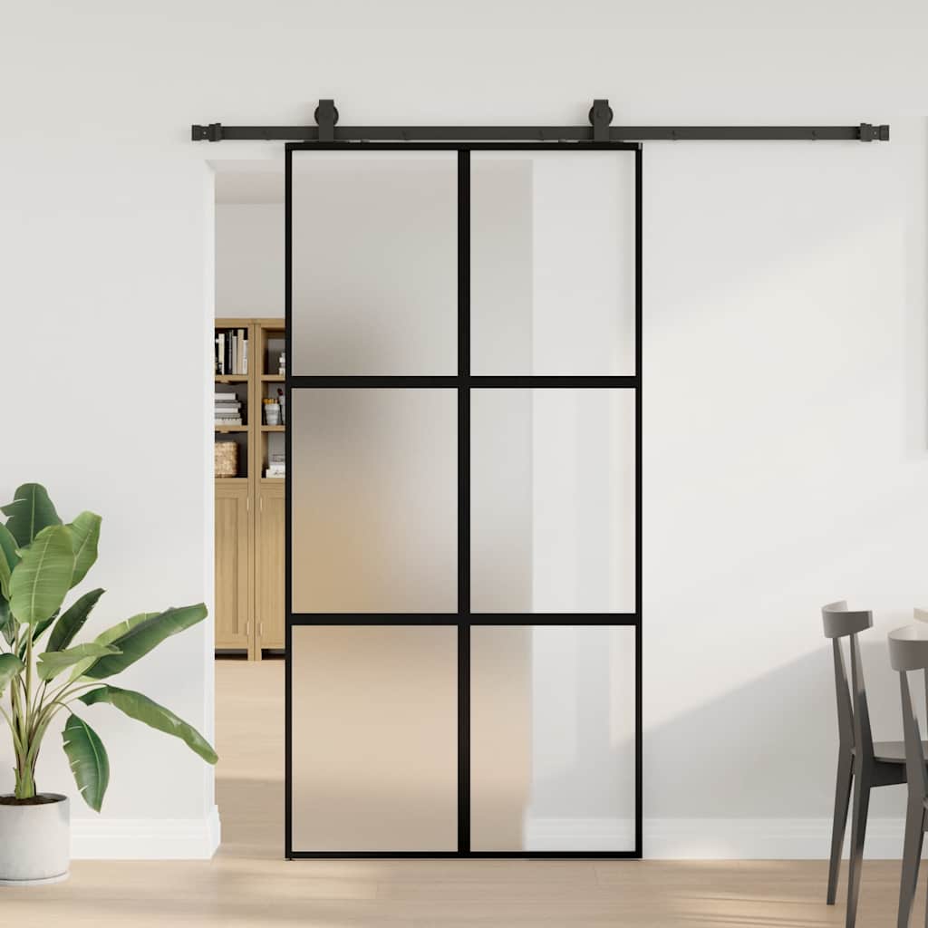 Schiebetür Mit Beschlag Schwarz 90X205 Cm Hartglas