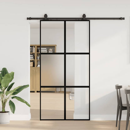 Schiebetür Mit Beschlag Schwarz 90X205 Cm Hartglas