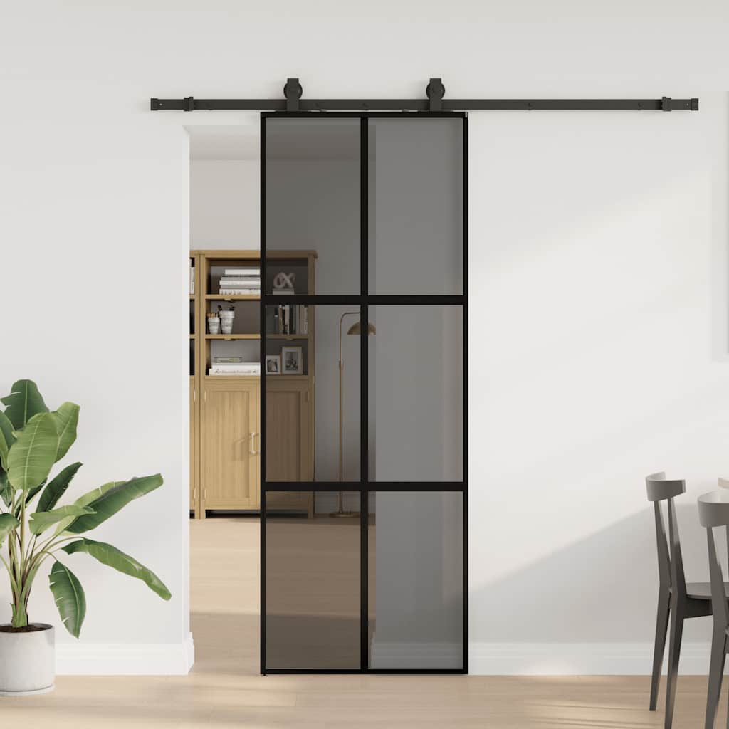 Schiebetür Mit Beschlag Schwarz 90X205 Cm Hartglas
